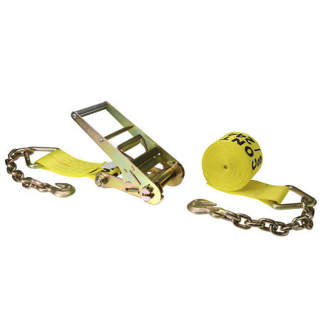 US CARGO CONTROL 4" x 30' Yellow Ratchet Strap w/ Chain Extensions 8530CE-Y